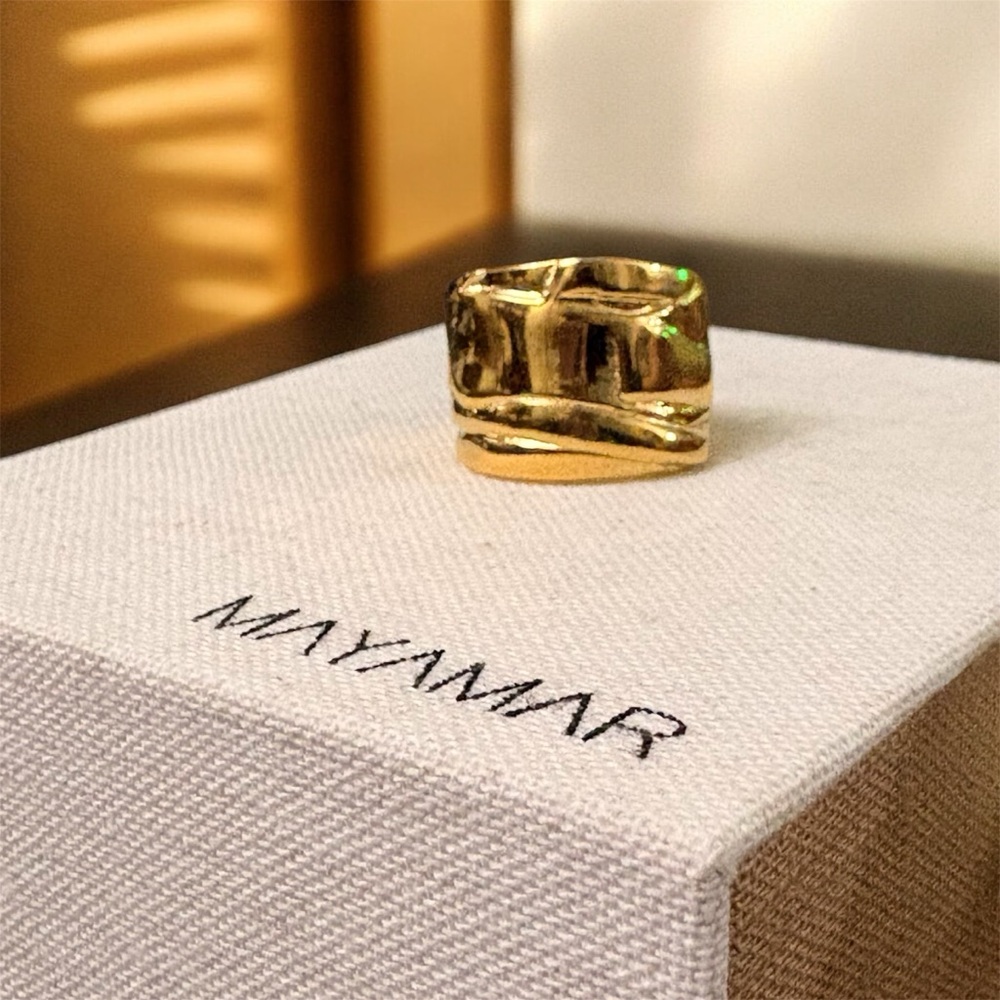 Gold Hammered Ring 24k Gold Plated Size 7